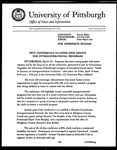 Pitt Conference to Offer Seed Grants for Intergenerational Programs