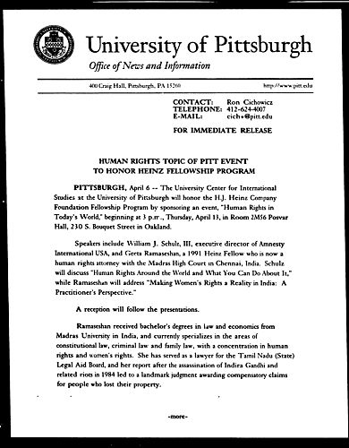 Human Rights Topic of Pitt Event to Honor Heinz Fellowship Program