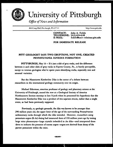 Pitt Geologist Says Two Eruptions, Not One, Created Pennsylvania Igneous Formation