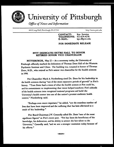 Pitt Dedicates Detre Hall to Honor Retired Senior Vice Chancellor