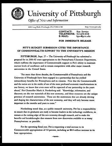 Pitt's Budget Submission Cites the Importance of Commonwealth Support to the University's Mission