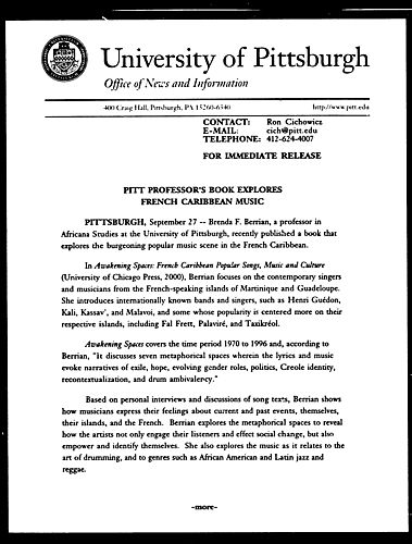 Pitt Professor's Book Explores French Caribbean Music