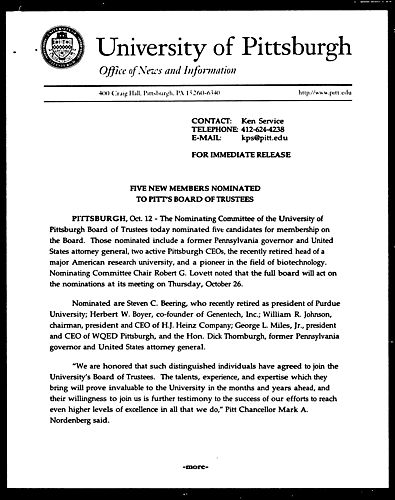 Five New Members Nominated to Pitt's Board of Trustees