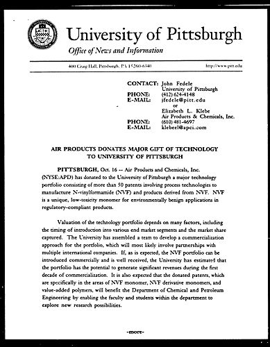 Air Products Donates Major Gift of Technology to University of Pittsburgh