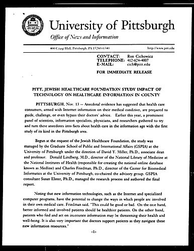 Pitt, Jewish Healthcare Foundation Study Impact of Technology on Healthcare Information in County