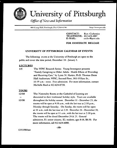 University of Pittsburgh Calendar of Events