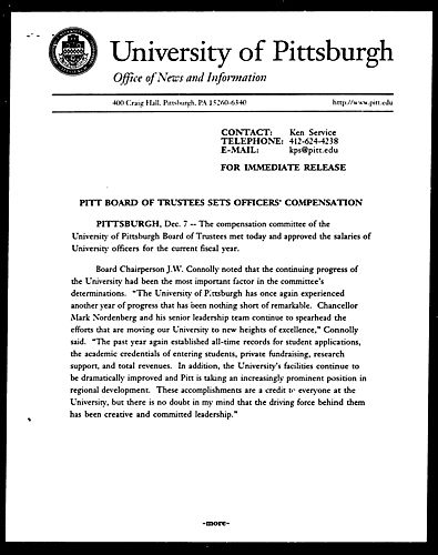 Pitt Board of Trustees Sets Officers' Compensation