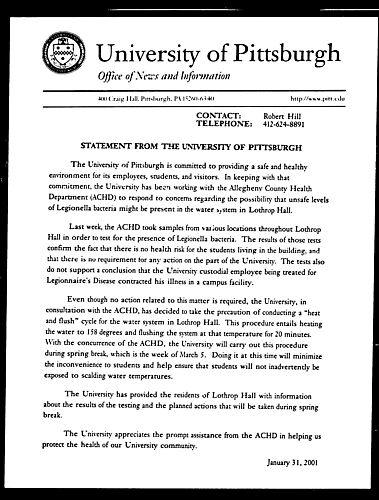 Statement from the University of Pittsburgh