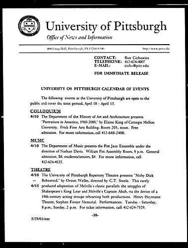 University of Pittsburgh Calendar of Events