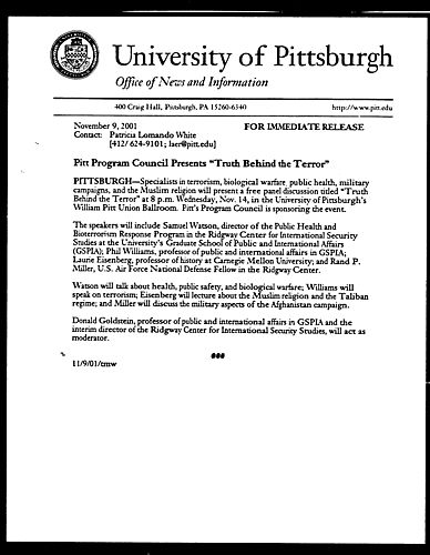 Pitt Program Council Presents "Truth Behind the Terror"