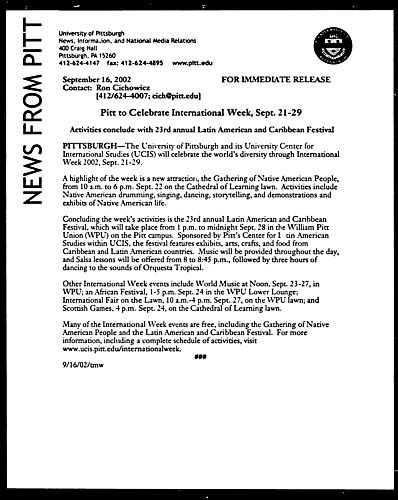 Pitt to Celebrate International Week, Sept. 21 - 29