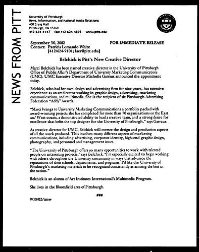 Belchick is Pitt's New Creative Director