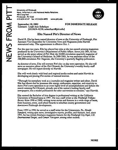 Eltz Named Pitt's Director of New