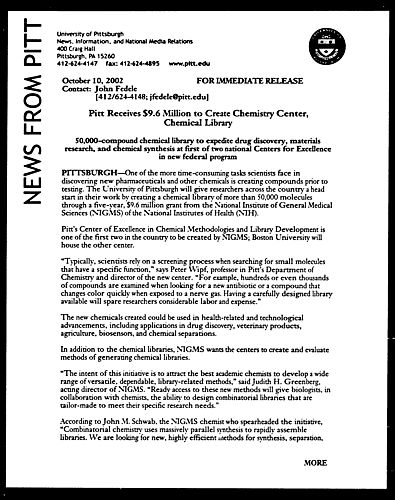 Pitt Receives $9.6 Million to Create Chemistry Center Chemical Library